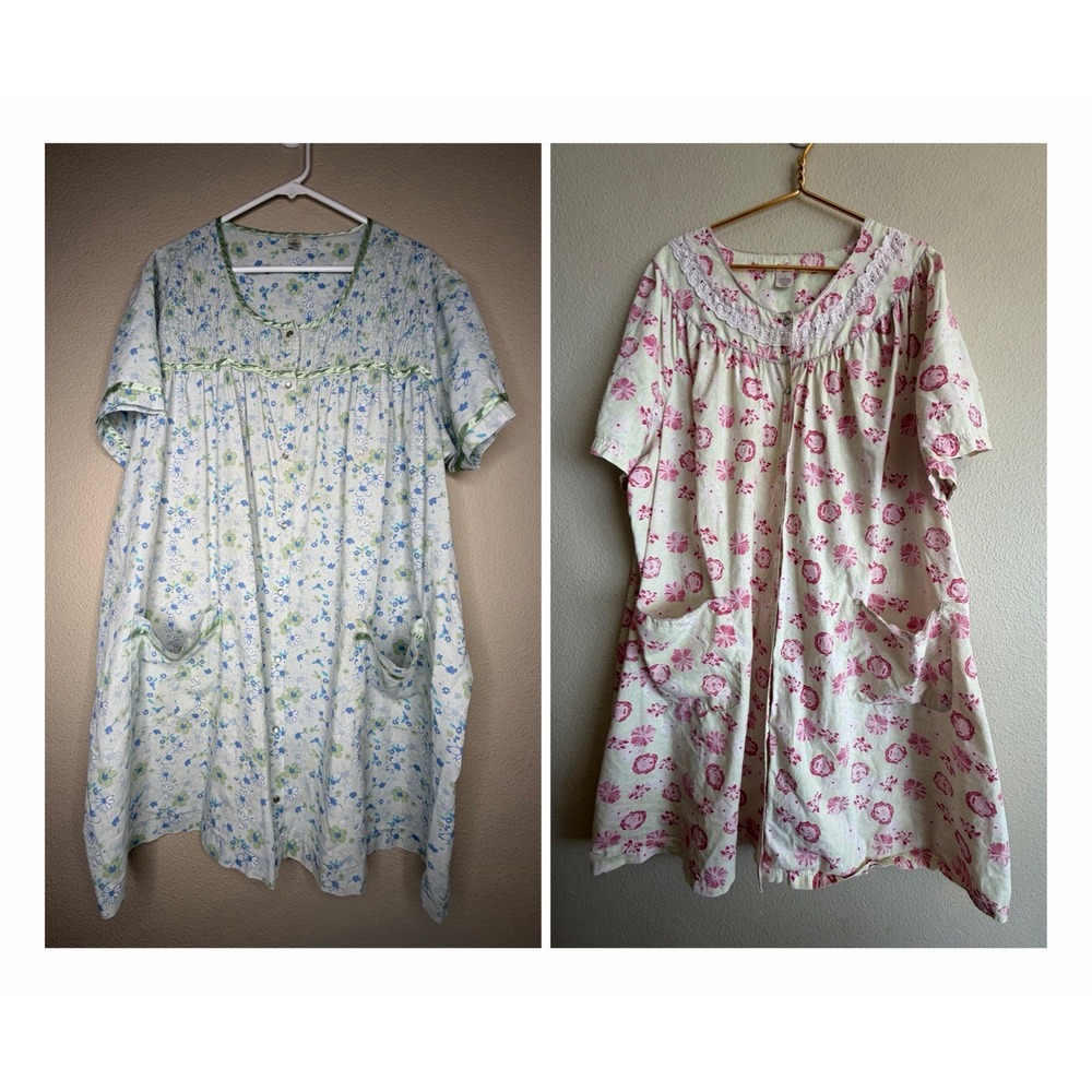 Y2K 2007 Pink K 3X Floral House Dress Nightgown Set 2 Pc Cottagecore Sleepwear